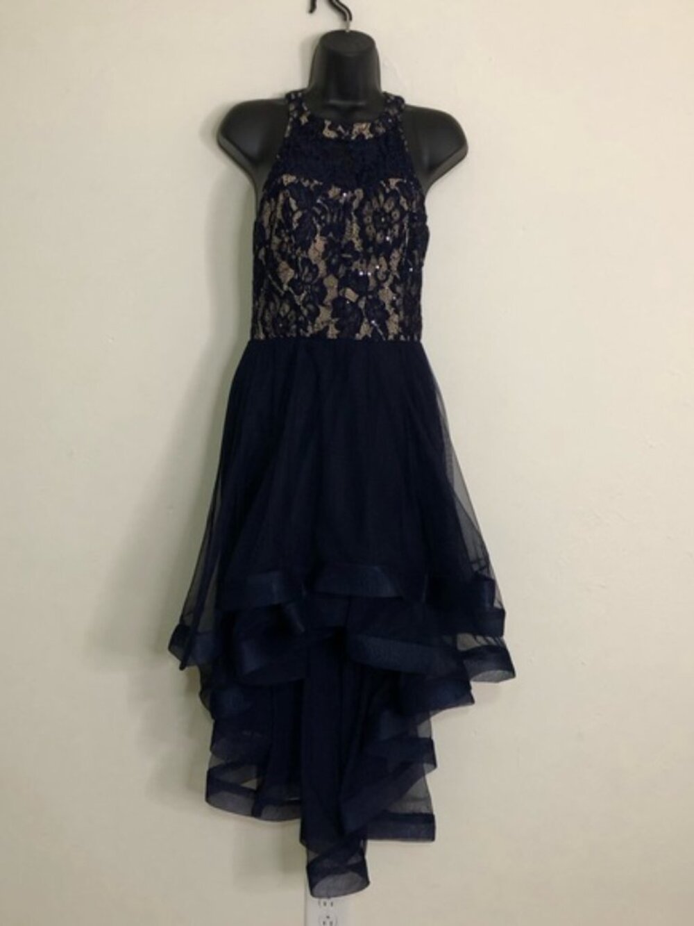 Speechless Navy & Nude Halter High-Low Gown- Size 7 - NWT